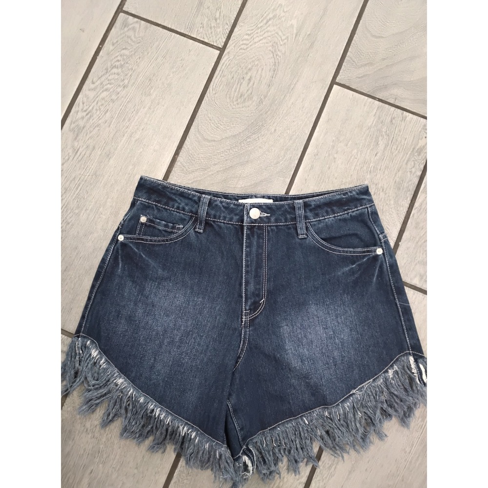 Habitual Kid Girls High Waist Fringe Denim Shorts Dark Wash Blue Size 16